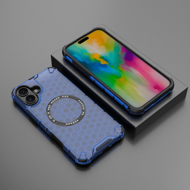 For iPhone 16 Plus Honeycomb Magnetic Ring Shockproof Phone Case