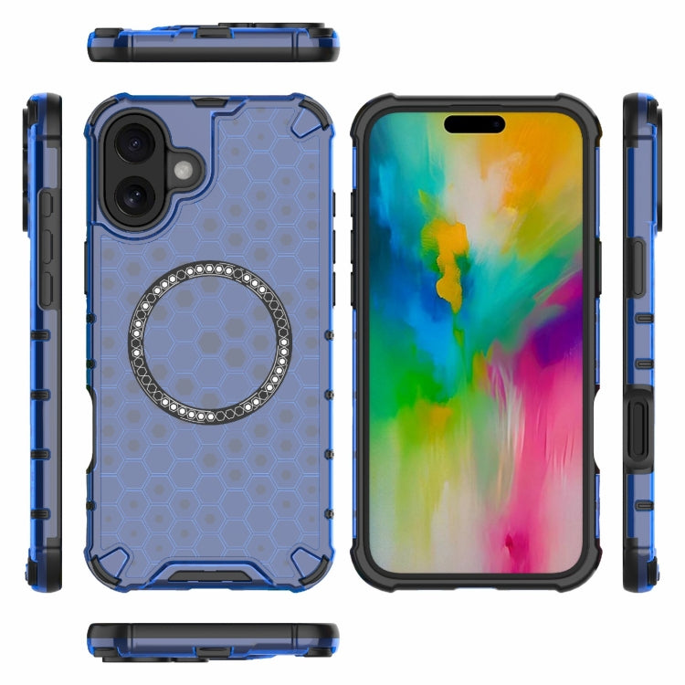 For iPhone 16 Plus Honeycomb Magnetic Ring Shockproof Phone Case