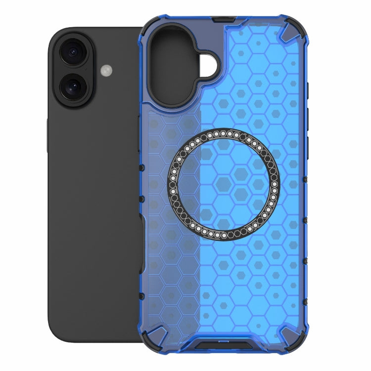 For iPhone 16 Plus Honeycomb Magnetic Ring Shockproof Phone Case