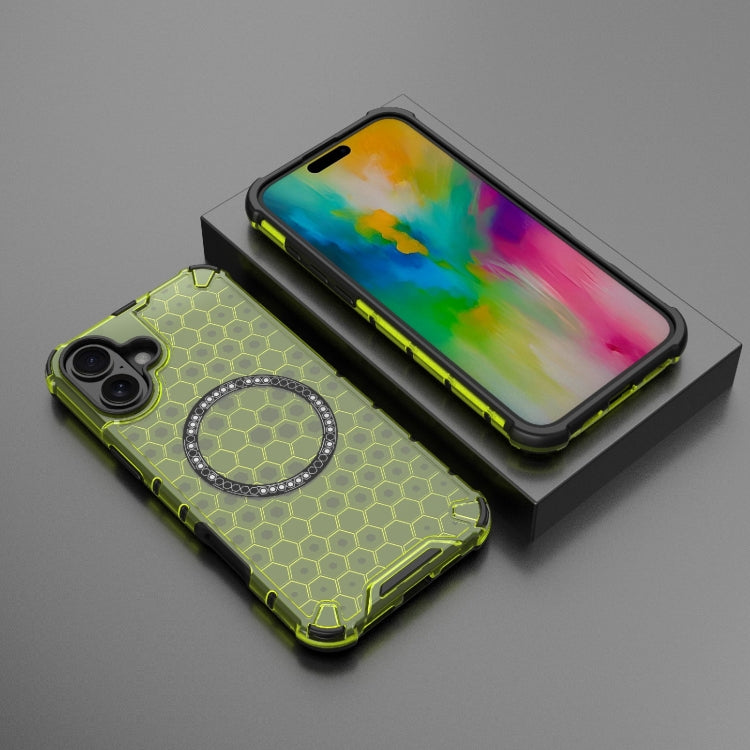 For iPhone 16 Plus Honeycomb Magnetic Ring Shockproof Phone Case