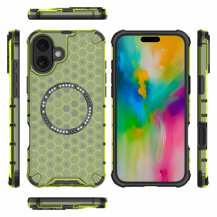 For iPhone 16 Plus Honeycomb Magnetic Ring Shockproof Phone Case