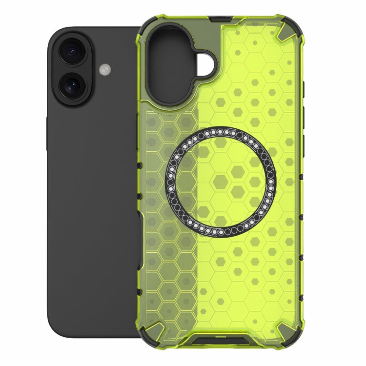For iPhone 16 Plus Honeycomb Magnetic Ring Shockproof Phone Case
