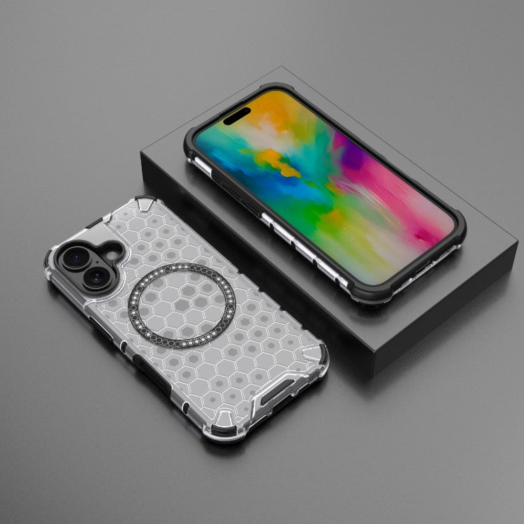 For iPhone 16 Honeycomb Magnetic Ring Shockproof Phone Case