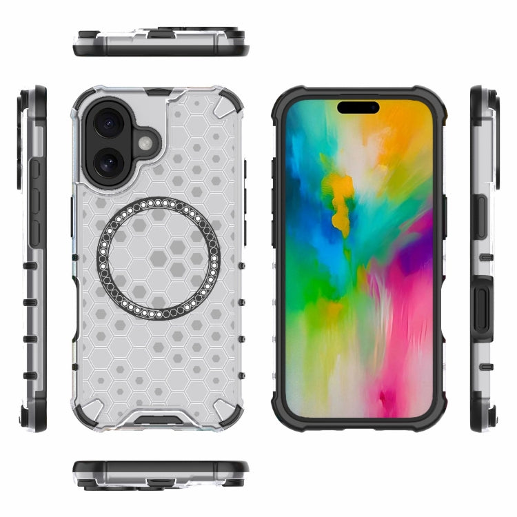 For iPhone 16 Honeycomb Magnetic Ring Shockproof Phone Case