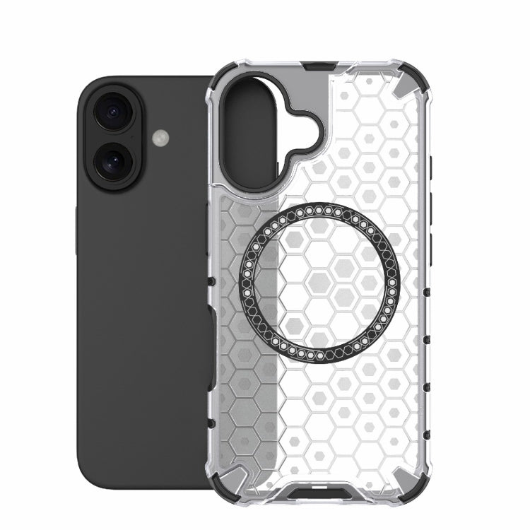 For iPhone 16 Honeycomb Magnetic Ring Shockproof Phone Case