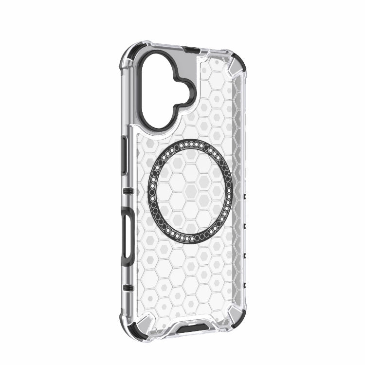 For iPhone 16 Honeycomb Magnetic Ring Shockproof Phone Case