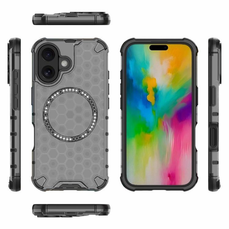 For iPhone 16 Honeycomb Magnetic Ring Shockproof Phone Case