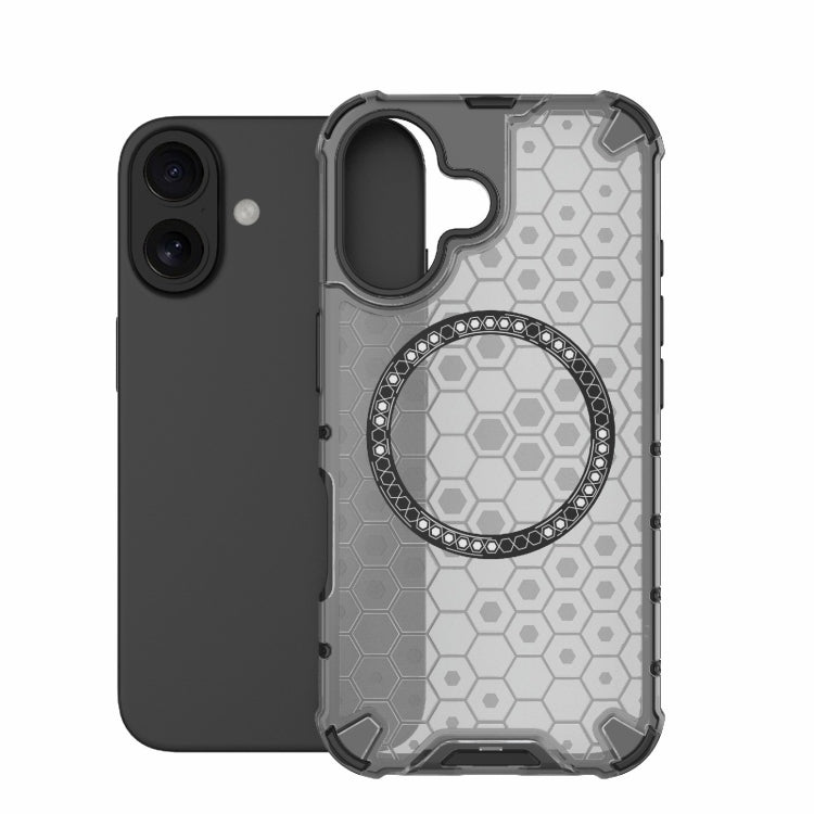 For iPhone 16 Honeycomb Magnetic Ring Shockproof Phone Case