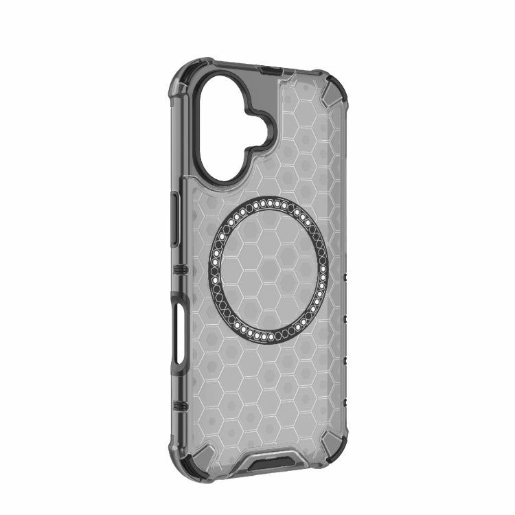 For iPhone 16 Honeycomb Magnetic Ring Shockproof Phone Case