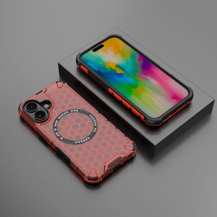 For iPhone 16 Honeycomb Magnetic Ring Shockproof Phone Case