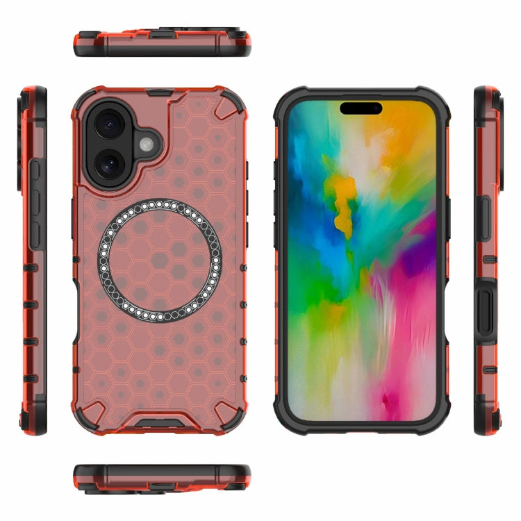 For iPhone 16 Honeycomb Magnetic Ring Shockproof Phone Case