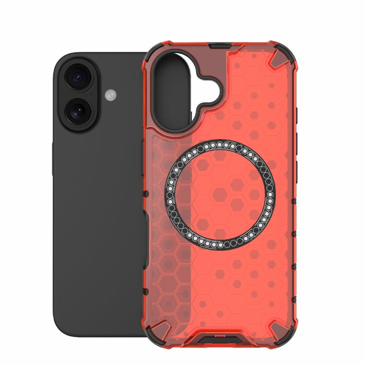 For iPhone 16 Honeycomb Magnetic Ring Shockproof Phone Case
