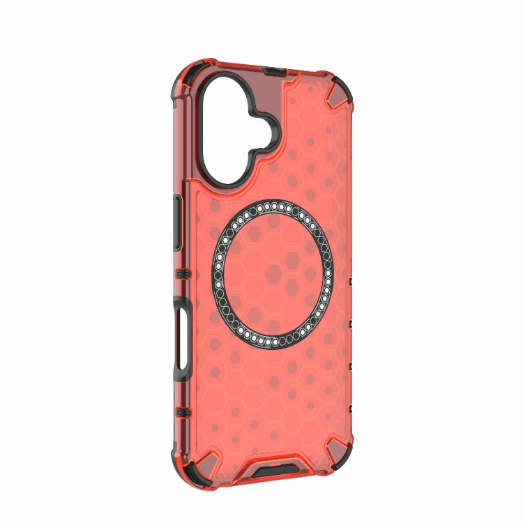 For iPhone 16 Honeycomb Magnetic Ring Shockproof Phone Case