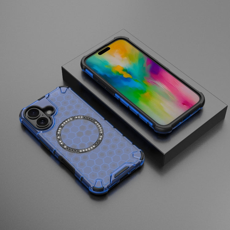 For iPhone 16 Honeycomb Magnetic Ring Shockproof Phone Case