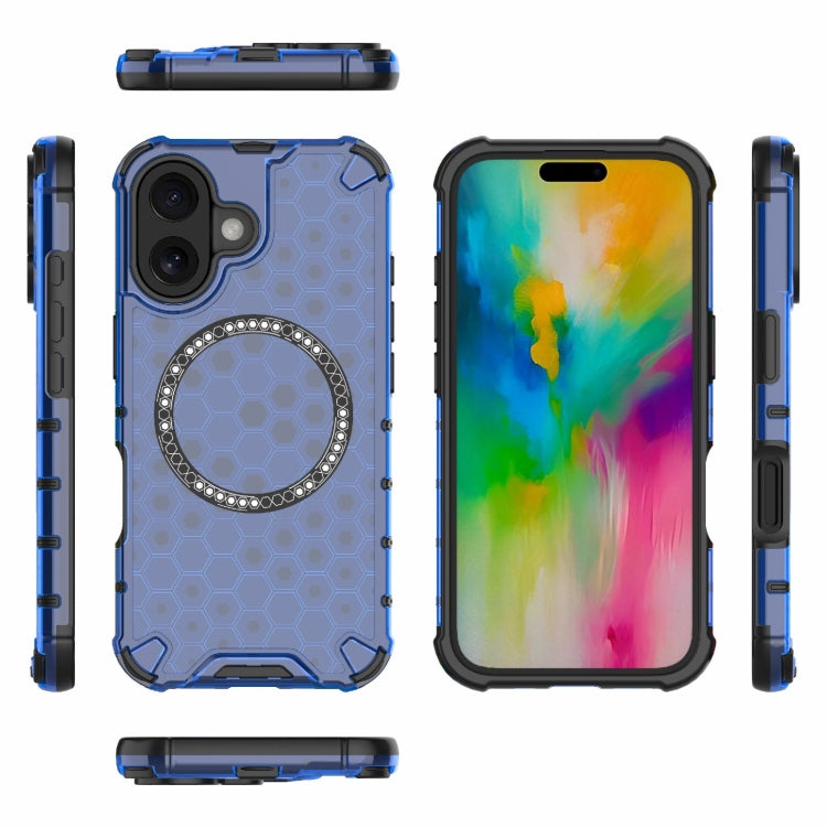 For iPhone 16 Honeycomb Magnetic Ring Shockproof Phone Case