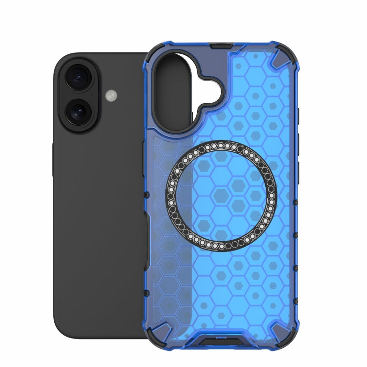 For iPhone 16 Honeycomb Magnetic Ring Shockproof Phone Case