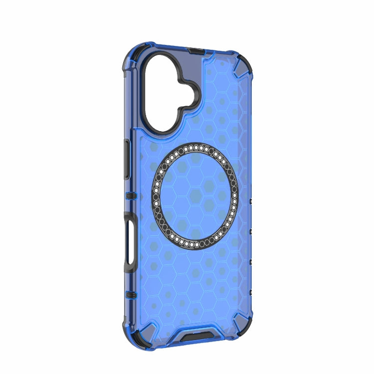 For iPhone 16 Honeycomb Magnetic Ring Shockproof Phone Case