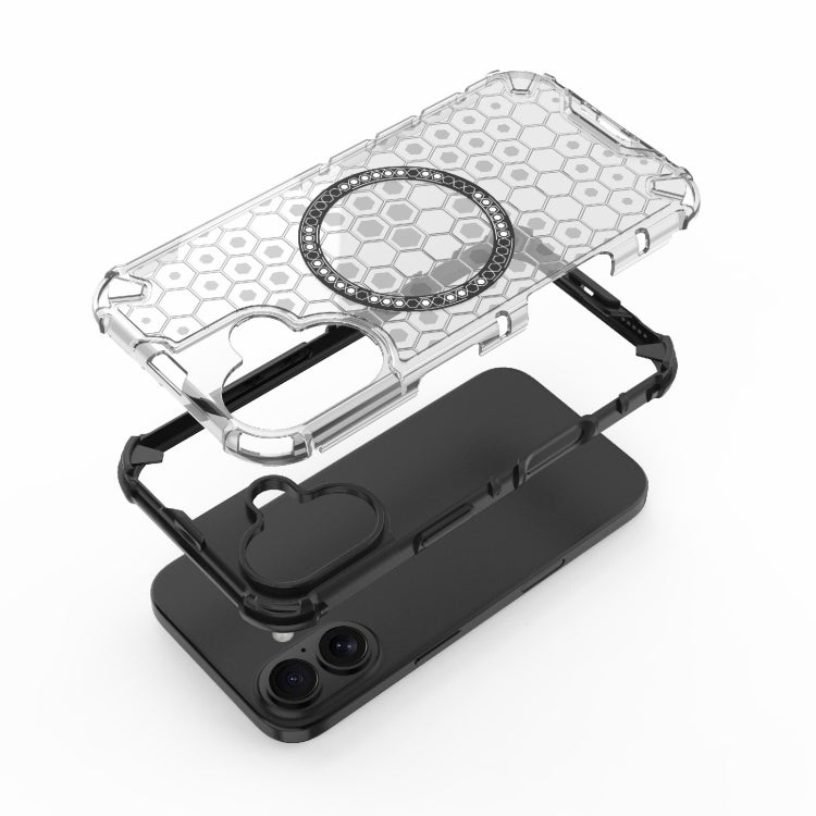 For iPhone 16 Honeycomb Magnetic Ring Shockproof Phone Case