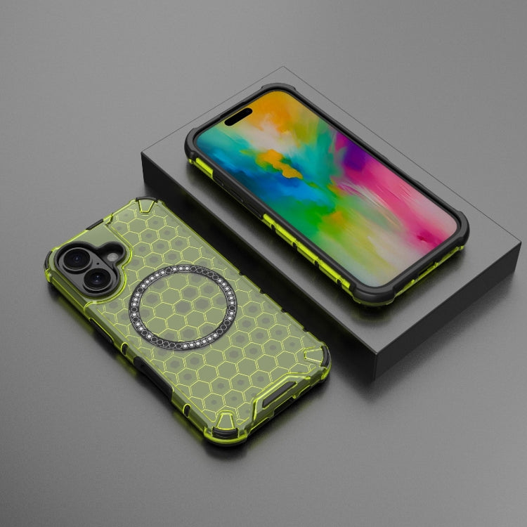 For iPhone 16 Honeycomb Magnetic Ring Shockproof Phone Case