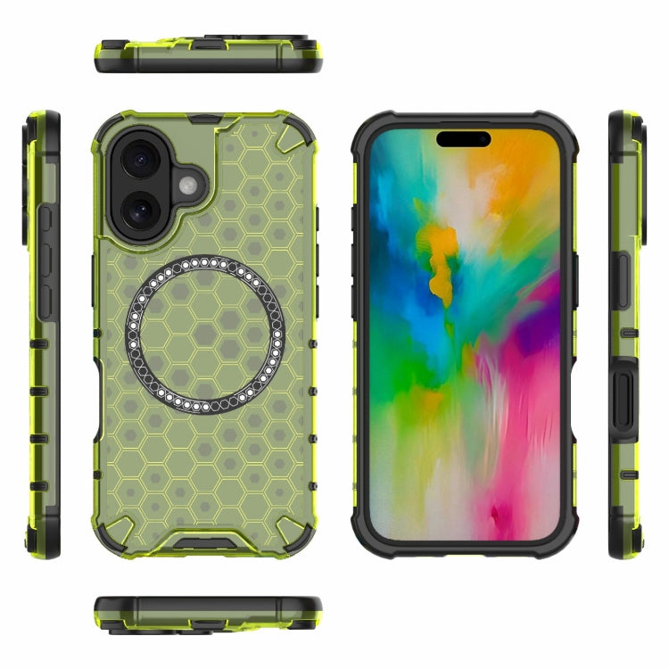 For iPhone 16 Honeycomb Magnetic Ring Shockproof Phone Case