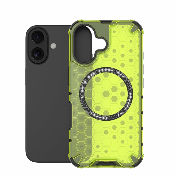 For iPhone 16 Honeycomb Magnetic Ring Shockproof Phone Case