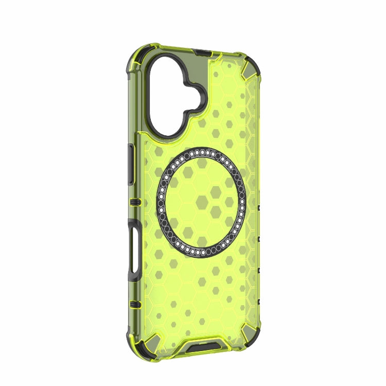 For iPhone 16 Honeycomb Magnetic Ring Shockproof Phone Case