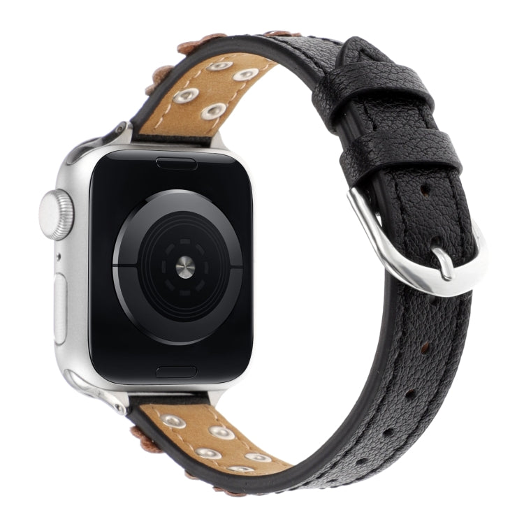 For Apple Watch Ultra 49mm Stitched Flower Leather Watch Band