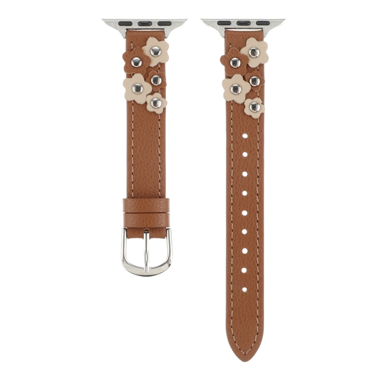 For Apple Watch Series 5 40mm Stitched Flower Leather Watch Band