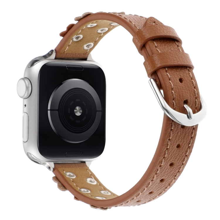 For Apple Watch Series 4 44mm Stitched Flower Leather Watch Band