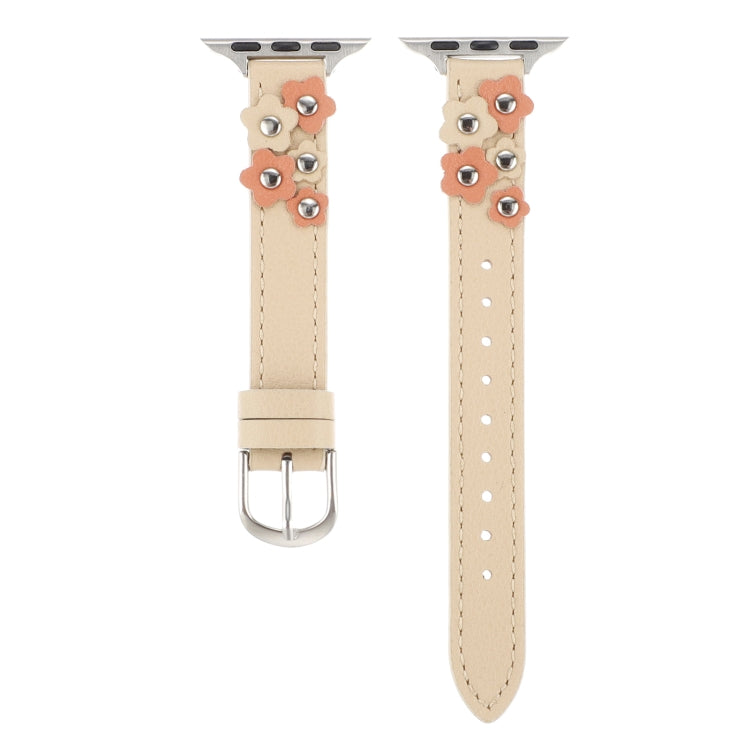 For Apple Watch Series 4 40mm Stitched Flower Leather Watch Band