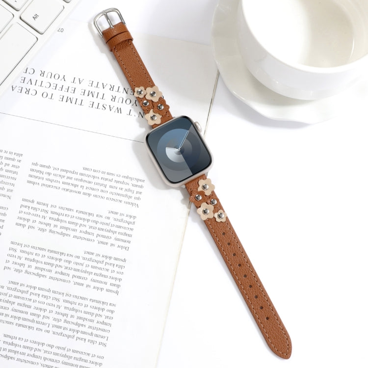 For Apple Watch Series 3 38mm Stitched Flower Leather Watch Band