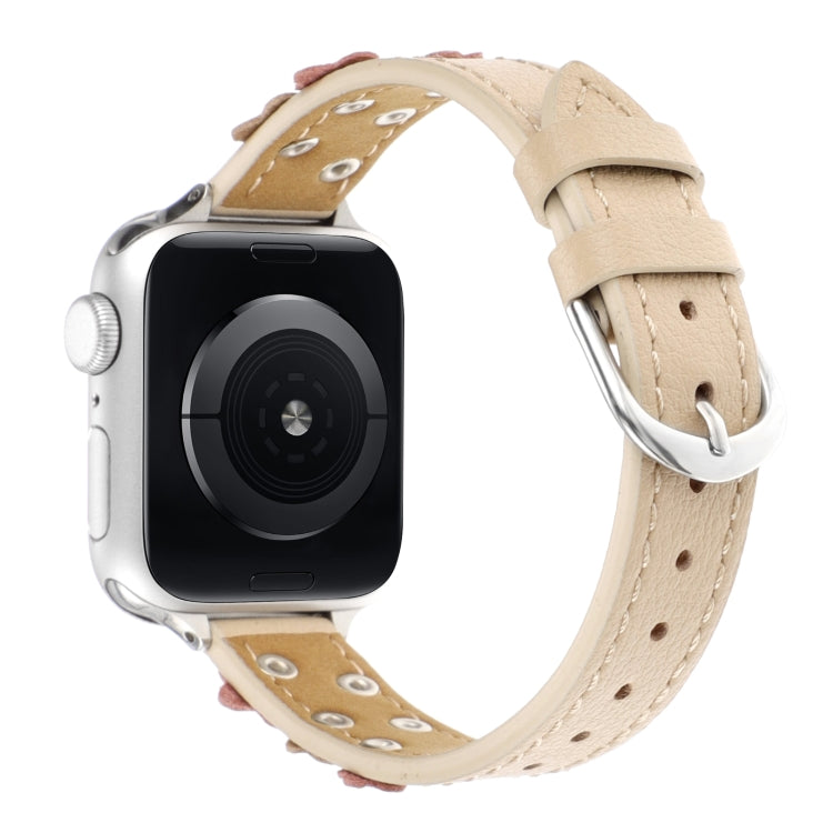 For Apple Watch Series 2 38mm Stitched Flower Leather Watch Band