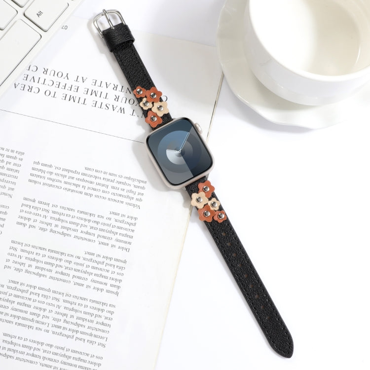 For Apple Watch Series 2 38mm Stitched Flower Leather Watch Band
