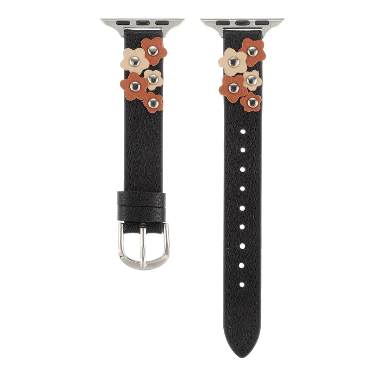 For Apple Watch Series 2 38mm Stitched Flower Leather Watch Band