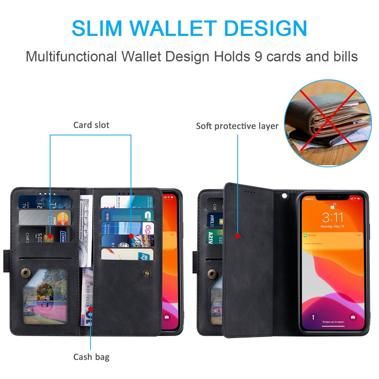 For Motorola Edge 50 Pro Nine Card Zipper Bag Leather Phone Case with Lanyard