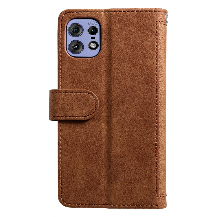 For Motorola Edge 50 Pro Nine Card Zipper Bag Leather Phone Case with Lanyard
