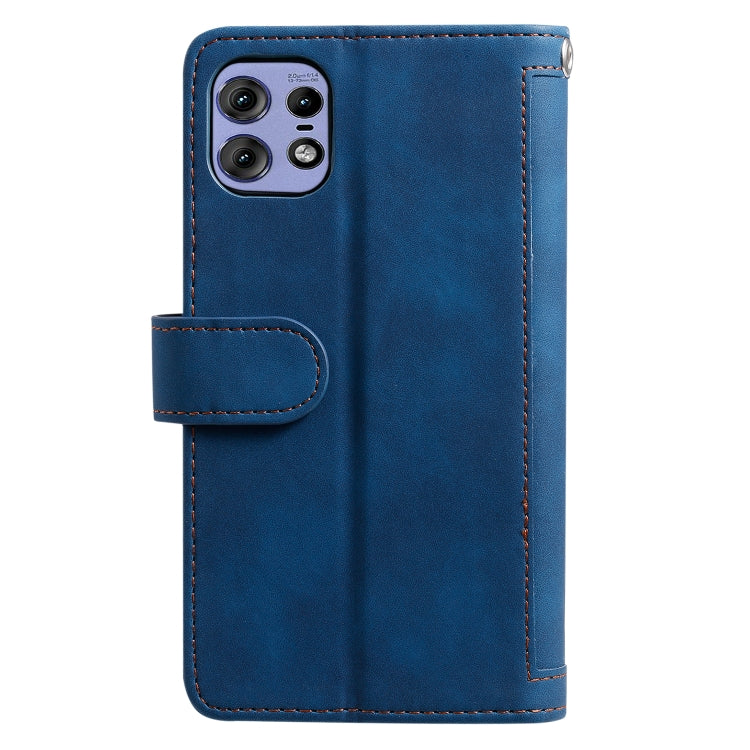 For Motorola Edge 50 Pro Nine Card Zipper Bag Leather Phone Case with Lanyard