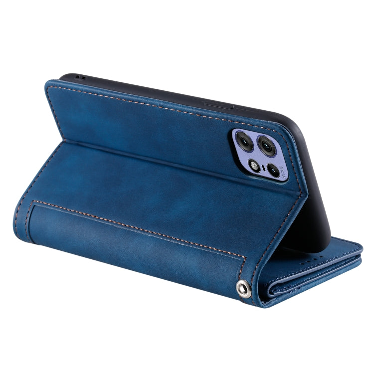 For Motorola Edge 50 Pro Nine Card Zipper Bag Leather Phone Case with Lanyard