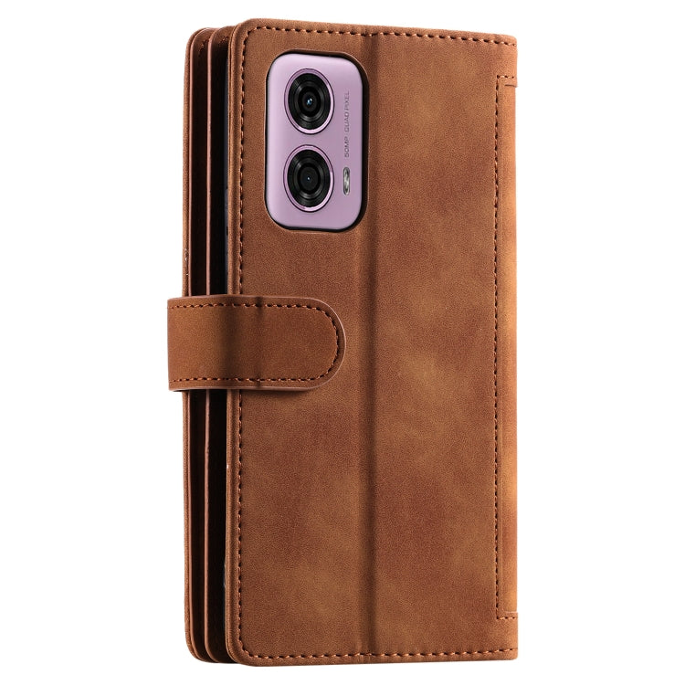 For Motorola Moto E14 Nine Card Zipper Bag Leather Phone Case with Lanyard