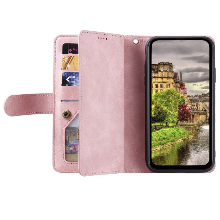 For Motorola Moto E14 Nine Card Zipper Bag Leather Phone Case with Lanyard