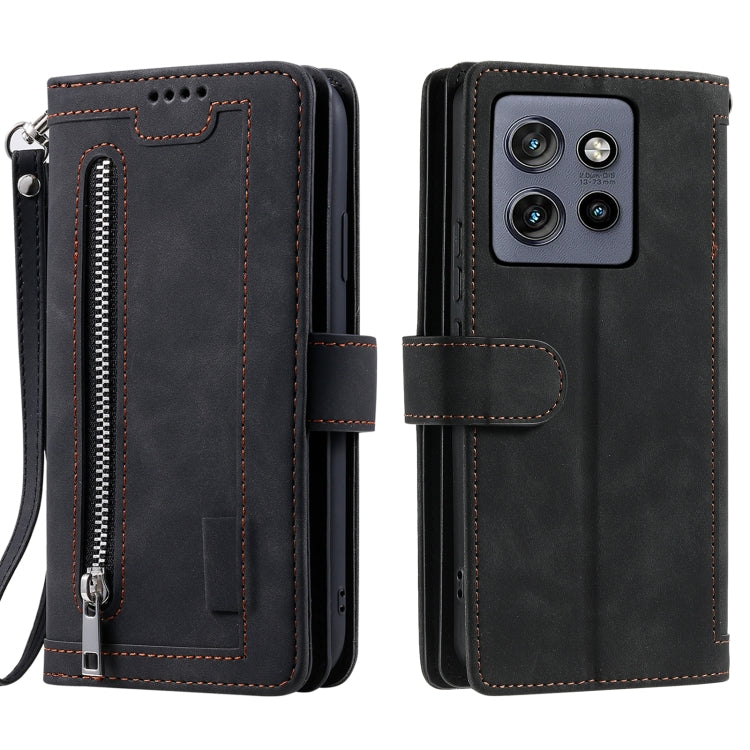 For Motorola Edge 50 Neo Nine Card Zipper Bag Leather Phone Case with Lanyard
