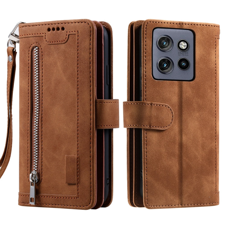 For Motorola Edge 50 Neo Nine Card Zipper Bag Leather Phone Case with Lanyard