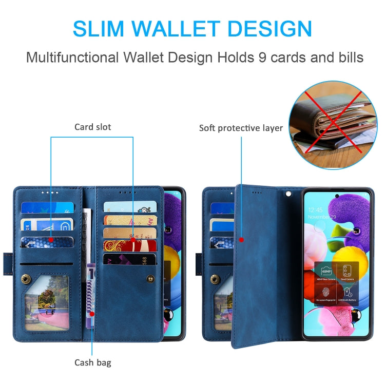 For Motorola Edge 50 Neo Nine Card Zipper Bag Leather Phone Case with Lanyard