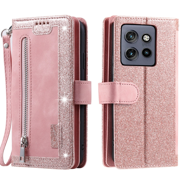 For Motorola Edge 50 Neo Nine Card Zipper Bag Leather Phone Case with Lanyard