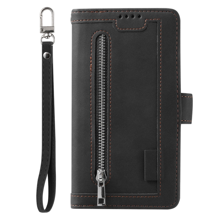 For Motorola Moto G35 Nine Card Zipper Bag Leather Phone Case with Lanyard