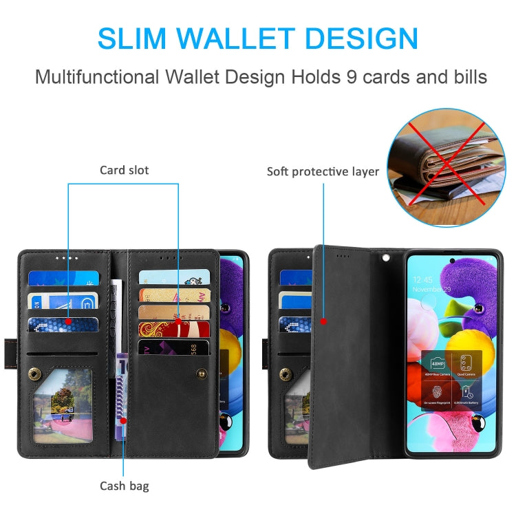 For Motorola Moto G35 Nine Card Zipper Bag Leather Phone Case with Lanyard