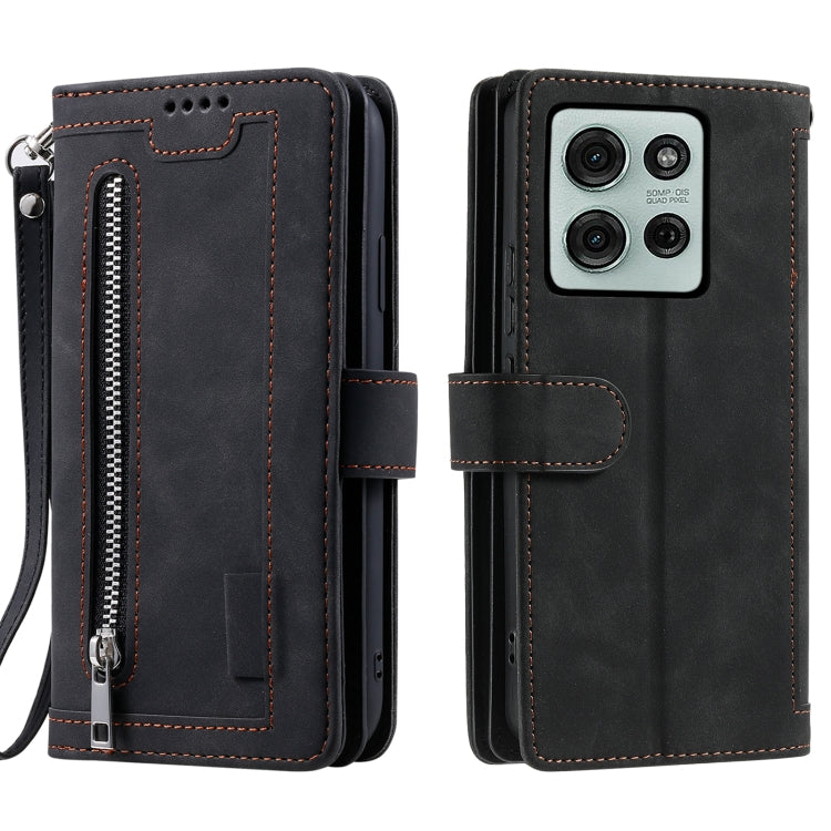 For Motorola Moto G75 5G Nine Card Zipper Bag Leather Phone Case with Lanyard