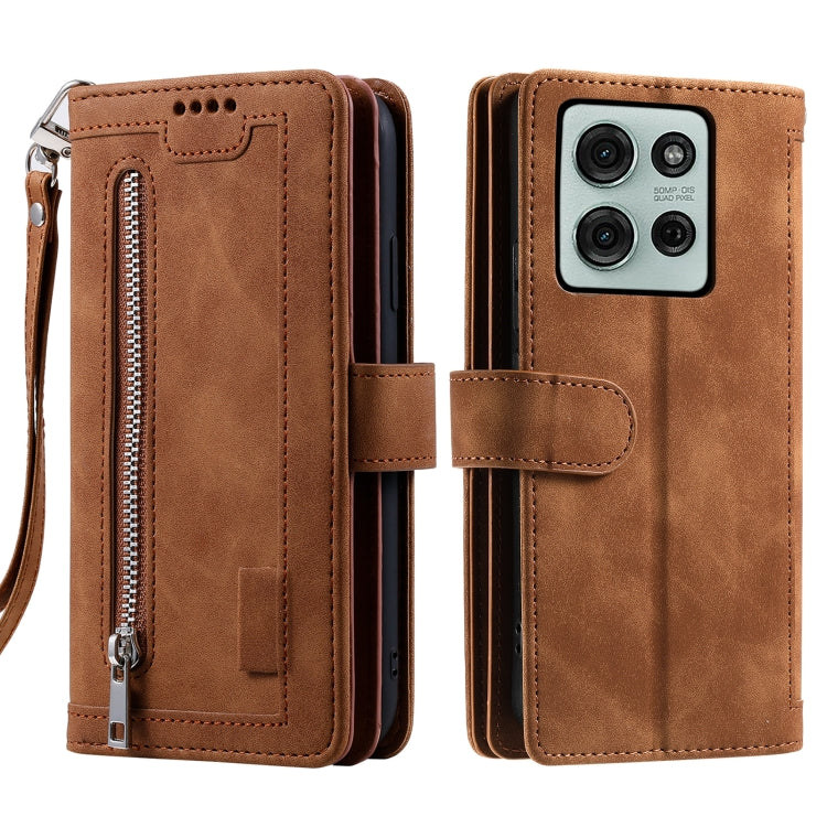 For Motorola Moto G75 5G Nine Card Zipper Bag Leather Phone Case with Lanyard