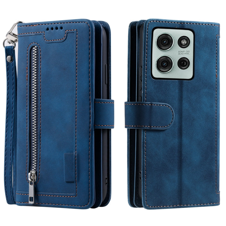 For Motorola Moto G75 5G Nine Card Zipper Bag Leather Phone Case with Lanyard