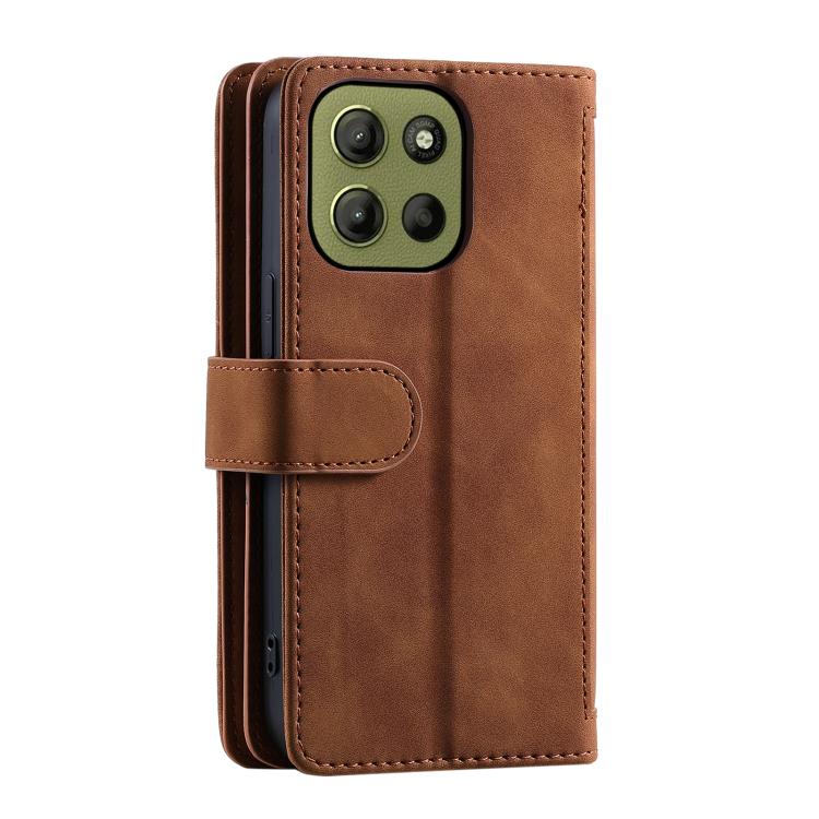 For Motorola Moto G15 Nine Card Zipper Bag Leather Phone Case with Lanyard
